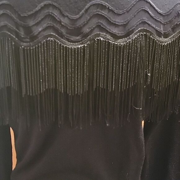 Elie Tahari Chic Black Fringe Cardigan sz med - Picture 4 of 9